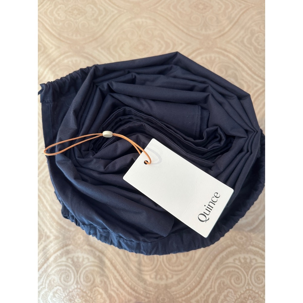 Quince Organic Cotton Percale Duvet Cover Set Full/Queen Navy - Picture 5 of 10